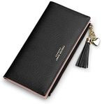 SUMGOGO Slim Wallet for Women Long Tassel Zipper Clutch Purse Handbag Card Case Wallet, Black, LARGE, Minimalist