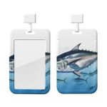 Sliding ID Badge Holder Plastic Vertical Badge Holder with Clear Window Bluefin Tuna Thunnus Card Case Protector for Work Card Protector ID Card Holder ID Credit Cards for Office