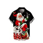 Christmas Shirt Men Hawaiian Shirts Button Up Bowling Shirts Funny Graphic Tee Short Sleeve Santa Shirt Holiday Tops, A05_black, 3X-Large