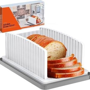 RODISHOMM Adjustable Bread Slicer with Crumb Catcher Tray, Foldable Bread Cutting Guide for Homemade Bread, Loaf Cakes, Sandwiches – Width & Thickness Adjustable, Kitchen Counter Clean Tool