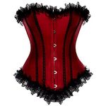 jutrisujo basques and corsets for women sexy lace overbust corset top victorian burlesque costume halloween Redwine M