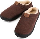 Zizor Men's Warm Memory Foam Slippers, Suede Slip On Fleece Lined House Shoes, Non-Slip Rubber Sole for Indoor Outdoor(Chocolate Brown 11-12)