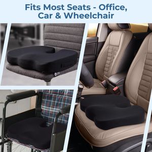 5 STARS UNITED Ergonomic Memory Foam Seat Cushion – Tailbone & Coccyx Support, Black