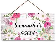 Personalized Floral Name Signs for Girls Room Bedroom Door Hanging Wooden Signs Custom Baby Name with Flowers Door Hanger Baby Nursery Room Customized Kid Room Decor