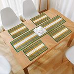 HOKIPO River Grass Natural Handmade Madurkathi 4 Placemats And Runner For Dining Table , 12X52 Inches, Green