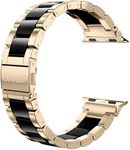 Wearlizer Compatible with Apple Watch Band 42/44/45/46/49mm Womens Stainless Steel Champagne Wristband, Black Resin Replacement Classic Strap iWatch Series 11 10 9 8 7 6 5 4 3 SE/Ultra 3 2 1