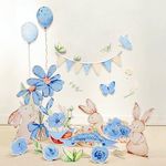 30pcs Watercolor Hand Painted Big decor Cutout|Standee Blue Rabbit Flower Foma Board Cutout |Customzied Baby Shower Birtday Table Decor |Name Sign Enchanted Party Backdrop
