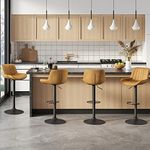 Volans Bar Stools Set of 4, Mid Century Counter Stools Faux Leather Swivel Adjustable Height, Counter Height Pub Bar Chair with Back, Stools for Kitchen Counter, Black Powder Coated Base, Yellow