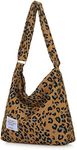 Covelin Women's Retro Large Size Canvas Shoulder Bag Hobo Crossbody Handbag Casual Tote, Leopard Brown, Medium