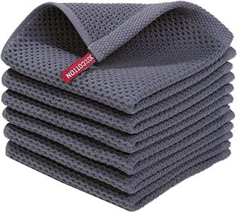 Moosfor Lot de 6 torchons de cuisine 100 % pur coton très absorbants, super doux, pour cuisine, séchage rapide, tissage gaufré, 30 x 30 cm, gris foncé