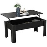 soges Modern Lift Top Coffee Table with Hidden Storage Compartment, Lift Tabletop Coffee Tables Couch Side Table, Living Room Furniture, Black, SZKST-LCT-4-CA