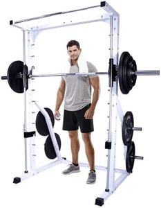 Deltech Fitness DF4900 Smith Machine with Linear Bearings, Weight Plate Storage and Pull-Up Bar, Squat Rack, Half Power Cage for Strength Training Home Gym