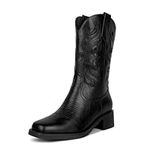 ISNOM Black Cowgirl boots for Women