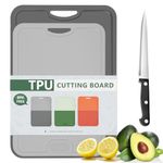 Gintan Flexible TPU Cutting Board, BPA Free with Knife and Juice Groove, Scratch-Resistant Flexible Chopping Boards for Kitchen, Dishwasher Safe, Easy Grip Handle, Non-Slip (L-Dark Grey + S-Grey)