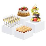 vapourd 4Pcs Buffet Risers, 7x8x9x10 Inch White Acrylic Food Display Riser, Cube Dessert Stand with Hollow Bottoms for Weddings Cupcake Candy Parties Brunch