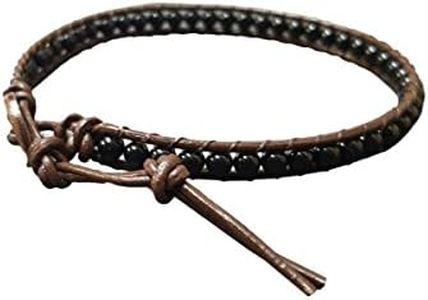 Infinityee888 Onyx Bead Anklet bracelet 10-10.5 inches woven with Leather cord beautiful handmade hippie bohemian Unisex Anklet Gift Idea for Both Men Women Boy Girl, 10 inches, Leather, Agate