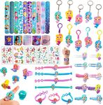 45 Pcs Mermaid Party Favors, Party Gifts for Children Birthday, Kids Pinata Stuffers Keychain Slap Bracelet Rings Bracelets Tattoos Bookmark, for Girls Party Birthday Return Gift Prizes Box