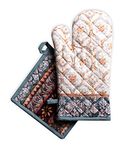 Maison d' Hermine Oven Mitt + Pot Holder 100% Cotton Heat Resistant Kitchen Oven Gloves (7.5"x13") & Hot Pads (8"x8"), Chef, Women & Men, Fair Isle - Thanksgiving/Christmas