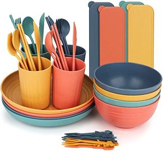 Set de vaisselle de Camping, 44 Pièces de Vaisselle de Pique-nique, Service de Table de Camping, Service de Table Combiné Avec Bol, Assiette, Cuillère, Couteau et Copas, Pour Pique-nique, Cuisine