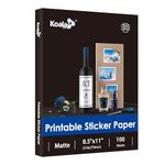 Koala Sticker Paper, Matte White, 100 Sheets 8.5x11 Inch Printable Full Sheet Label Paper for Inkjet Printers