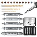 Toolmays 8pcs Damaged Screw Extractor Set, HSS Screw Removal Tool With 3 Twist Drill Bit, Screws Remover And Extractor Bit Set For Stripped, Rusted And Stubborn Screws