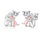 Sterling Silver Dog Earrings Stud - Always in My Heart Pendant Puppy Mother Day Jewelry Gift for Mom Dog Lover, Sterling Silver, Cubic Zirconia