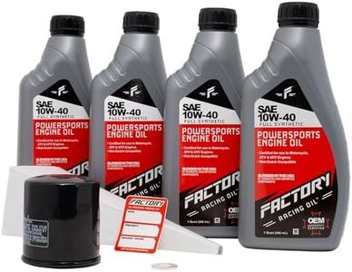 Factory Racing Parts Oil Change Kit compatible with Kawasaki Vulcan, Ninja – Includes 4 Quarts of SAE 10W-40 Full Synthetic Oil, 1 Filter, 1 Crush Washer, 1 Funnel, 1 Oil Change Reminder Sticker