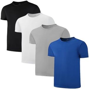 Juephe 4 Pack Boys/Youth/Kids Quick Dry Sports Tee Shirt Mesh Moisture Wicking Active Athletic T-Shirt(4-18Years)