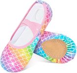 Ballet Shoes for Girls Toddler Dance Practice Ballet Slippers Soft PU Leather Flats Shoes for Kid Sole Yoga Gymnastics, Rainbow Mermaid, 11 Little Kid