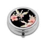 Flowers Personalized design New Silver Round Pill Box Decorative Metal Medicine Vitamin Organizer Unique Gift