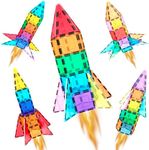 PicassoTiles 32 Piece Magnetic Building Block Rocket Booster Theme Set Magnet Construction Toy Educational Kit Engineering STEM Learning Playset Child Brain Development Stacking