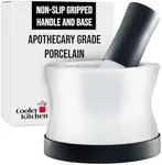 Mortar and Pestle Set, Small Ceramic Pestle and Mortar Bowl, No Slip Silicone Handle and Base, White and Black Spice Grinder & Crusher Muddler Set, Spice & Herb Grinder Bowl, Mortero para Cocina