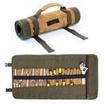 Tool Roll, 16OZ Waxed Canvas Roll Up Tool Pouch with Handle & 23 Pockets & 2 Adjustable Buckles - Khaki - Multi Purpose Tool Canvas Bag for Wrench Chisel Hammer