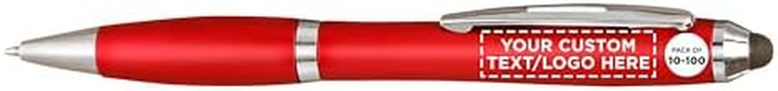 DISCOUNT PROMOS Custom Plastic Stylus Pens Set of 100, Personalized Bulk Pack - Black Ink, Great for Office, School, Business, Tradeshows, Events - Red