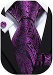 Barry.Wang Men's Tie Set Paisley Silk Pocket Square Cufflinks Necktie Woven Wedding Party Royal Purple