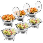 BriSunshine 6 Packs 5 QT Chafing Dish Buffet Set, Stainless Steel Round Chafing Dishes with Glass Lid & Lid Holder, Food Warmer for Parties Buffet Weddings Catering Events