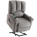 BTM Electric Recliner Chair, Riser and Recliner Chairs, Grey Recliner Armchair, Lift Chair, Power Recliner Chair with Single Motor, Heated Massage, Standing Assist, Storage Bag, Cup Holder