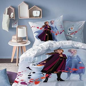 CTI Reine des neiges Trio Parures de lit, 100% Coton, Bleu, 140X200 Cm + 63X63 Cm