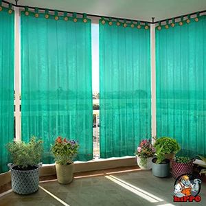 HIPPO 150 GSM Outdoor Sun Blocking Balcony Loop Curtains Sun & UV Protection, Light Filtering 4.5FTX9FT Door Curtain (Green, 3 PC)