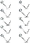 8-14PCS 20g Tiny Nose Stud Ring Piercing Surgical Steel Nose Bone/L Shaped/Nose Screws Rings Set (10pcs L Shaped Style(White))