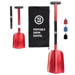 72HRS Collapsible 3-in-1 Aluminum Compact Snow Shovel - Snow Removal in Winter, Emergency Kit for Vehicle, Car, Van, SUV, Truck, Snowmobile, Snowboard Gear, Camping, Gardening (Red, 21”-32”)