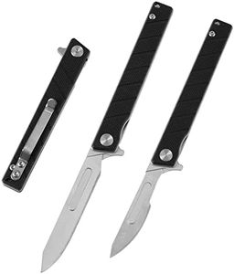 OLITANS G016 Mini Slim Folding Scalpel with 5pcs #24 and 5pcs #60 G10 Handle with Liner Lock, Utility EDC Pocket Knife with Back Clip（Black）