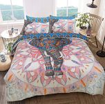 Sleepdown Elephant Mandala Pink/Blue Bed Reversable Quilt Duvet Cover Set Easy Care Anti-Allergic Soft & Smooth with Pillow Cases (King Size)