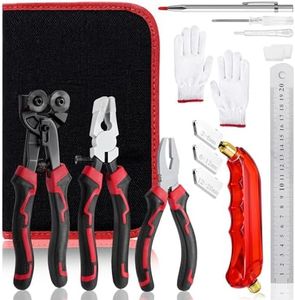 YOTINO Glass Cutters Tools 13PCS Glass Nippers Glass Running Pliers Breaking Pliers Oil Feed Glass Cutter Set for Stained Glass, Tiles, Mosaic Cutting with Cut Resistant Gloves Leather Zipper Bag