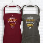 Pomchick Personalised Name Apron This Is What An Awesome Head Chef Sous Chef Set of 2 80x63CM Adjustable Neck Strap Custom Bib Gift for Him Her Christmas Valentine's Day