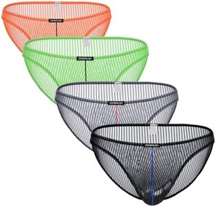HASWECHYS Men's See Through Briefs Sexy Low Rise Underwear Mesh Breathable Stripe Panties for Man 4P Bl/Ge/Or/Gn XXL