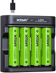 XTAR 4-Pack AA AAA Lithium Rechargeable Batteries with LC4 USB Charger, 1.5V Batteries with Low-Power Indicator,1200 Cycles (4-Pack 1.5V AA+LC4)