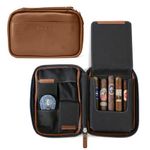 Klaro Travel Leather Cigar Case, 5 Cigar Storage, 2 Accessory Pockets, Humidification Pocket, Internal Hard-Shell Protection