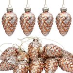 Watayo 12 PCS Christmas Pinecone Glass Ornaments-Hanging Pine Cone Painted Glass Ornaments-Glitter Pinecone Christmas Ornament for Xmas Tree DIY Crafts Fall Party Decorations, Golden