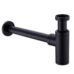 Brass Bottle Trap 1 1/4, Round Decorative P-trap, Adjustable Waste Traps Plumbing Drain Tube for Bathroom Sink Basin Vessel, Matte Black